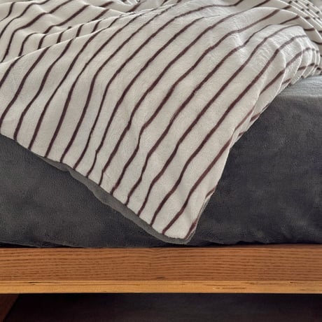 beddingsets-03208　Warm Thick Fiber Brushed Stripe Bedding Set (White×Brown)