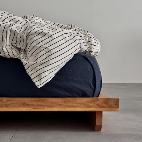 beddingsets-03193　White×Dark Navy Pinstripe Bedding Sets