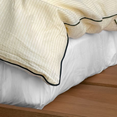 beddingsets-03198　Black Piping White×Yellow Stripe Duvet Cover Set