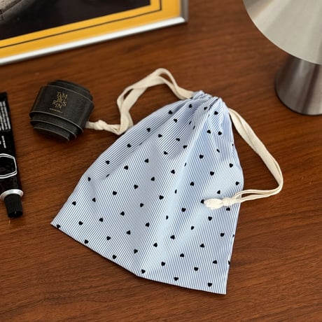pouch-03009　Heart Dot Pattern Drawstring Pouch Set of 2 S/L