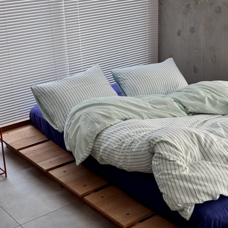 beddingsets-03178　green stripe×blue violet Stripe Reversible Duvet Cover Set