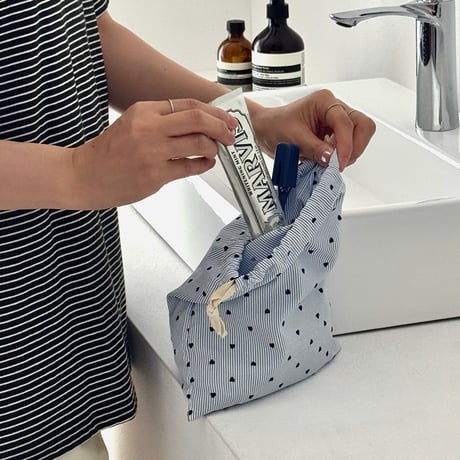 pouch-03009　Heart Dot Pattern Drawstring Pouch Set of 2 S/L