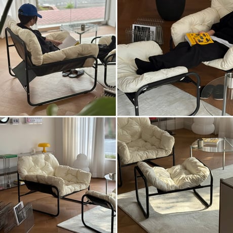 chair-03097　Black Frame Padded Lounge Chair and Ottoman