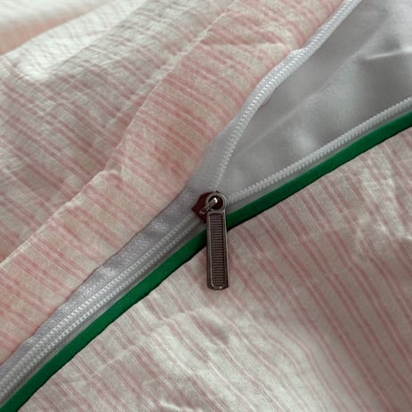 beddingsets-03199　Green Piping White×Pink Stripe Duvet Cover Set