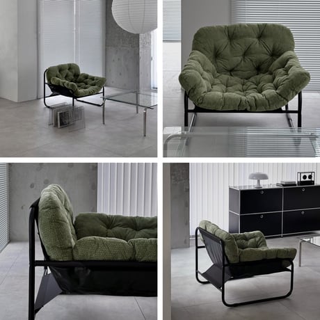 chair-03120　Textured Fabric Black Frame Padded Lounge Chair