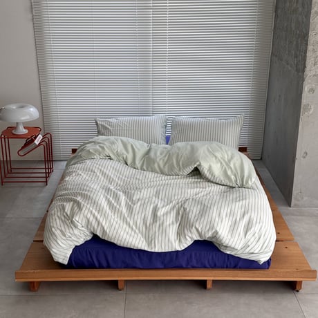 beddingsets-03178　green stripe×blue violet Stripe Reversible Duvet Cover Set