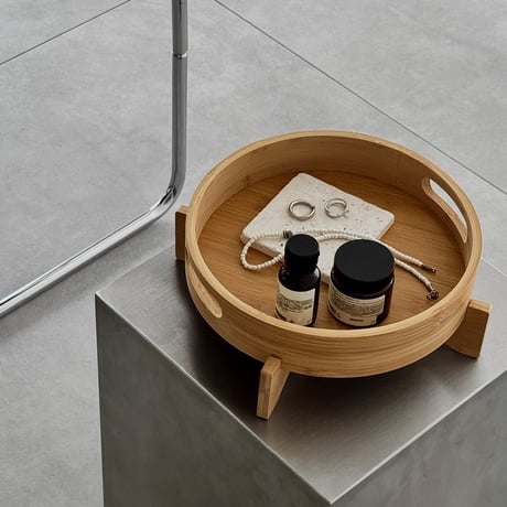 tray-03108　Stand Bamboo Round Tray