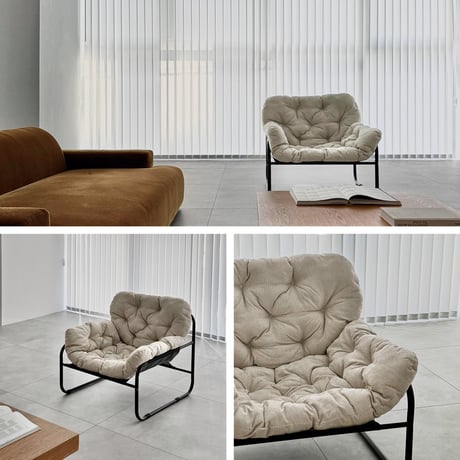 chair-03120　Textured Fabric Black Frame Padded Lounge Chair
