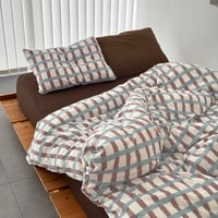 beddingsets-03203　Light Blue×Mauve Brown Grid Design Duvet Cover Set