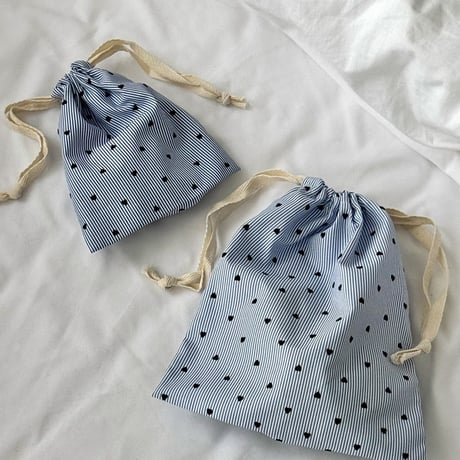 pouch-03009　Heart Dot Pattern Drawstring Pouch Set of 2 S/L