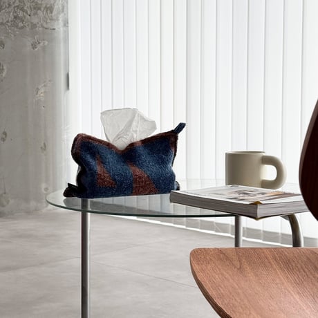 tissuebox-03096　Geometric Pattern Blue×Brown Knit Tissue Case