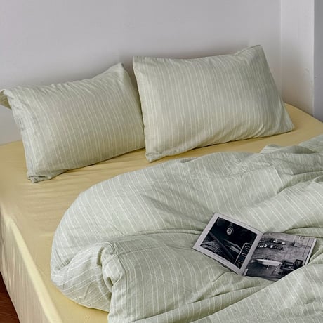 beddingsets-03179　Green Stripe×Yellow Stripe Duvet Cover Set