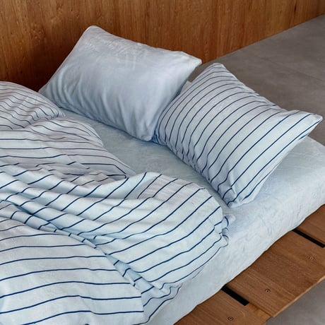beddingsets-03211　Warm Thick Fiber Brushed Stripe Bedding Set (Light Blue/Blue)