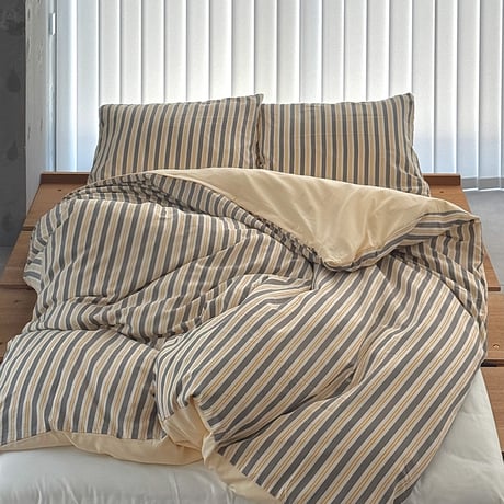 beddingsets-03169　gray×yellow×white Multi-stripe Bedding Sets