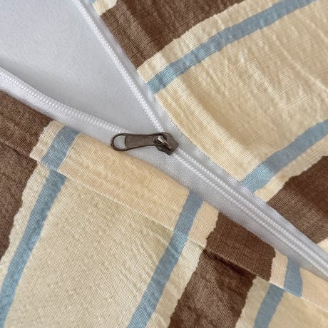 beddingsets-03204　Cream×Brown×Light Blue Chic Thin Stripe Duvet Cover Set