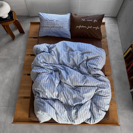 beddingsets-03215　No need for perfection, just comfort - Double Stripe Duvet Cover Set with Message