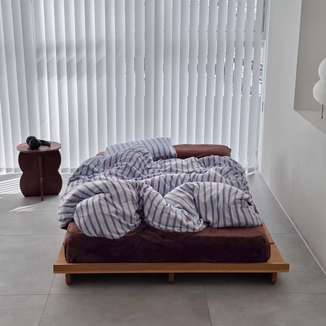 beddingsets-03206　Warm Thick Fiber Brushed Double Stripe Bedding Set (Light Blue×Brown)