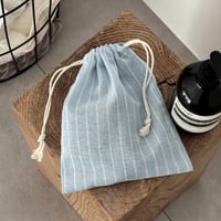 pouch-03008　Cotton-linen stripe drawstring pouch set of Set of 3 S/M/L
