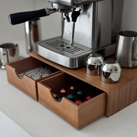 box-03073　Natural Wood Coffee Machine Stand with Drawer Storage Rack