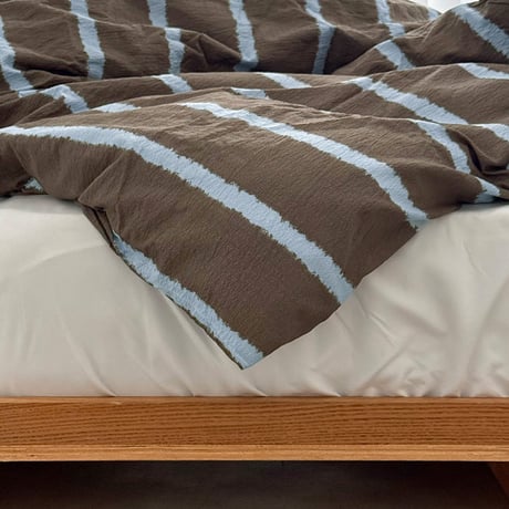 beddingsets-03205　Brown×Light Blue Wide Stripe Duvet Cover Set