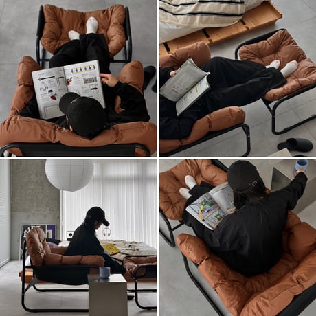 chair-03097　Black Frame Padded Lounge Chair and Ottoman