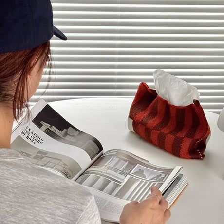 tissuebox-03097　Color Block Knit Tissue Case