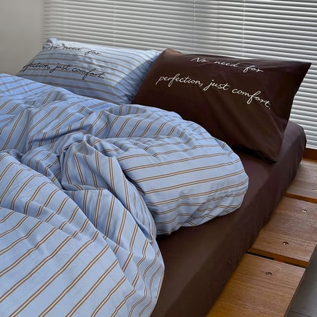 beddingsets-03215　No need for perfection, just comfort - Double Stripe Duvet Cover Set with Message