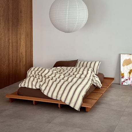 beddingsets-03204　Cream×Brown×Light Blue Chic Thin Stripe Duvet Cover Set