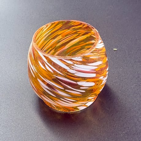 （非耐熱）メモリーランタン用琉球ガラスグローブ　オレンジ×白