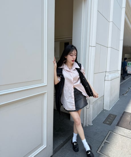 バックデザインストライプシャツ【PINK】