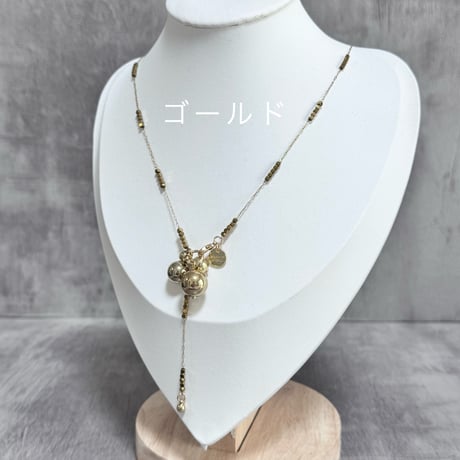 メタルボール&ビーズチェーンYラインネックレス