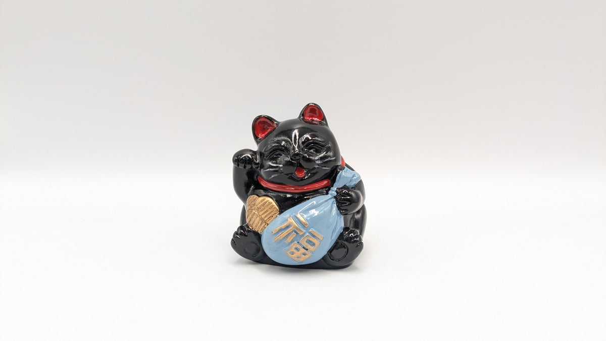 縁起物 大黒天 招き猫 七福猫 黒猫 小判 福袋 青袋 陶器製 置物 金運