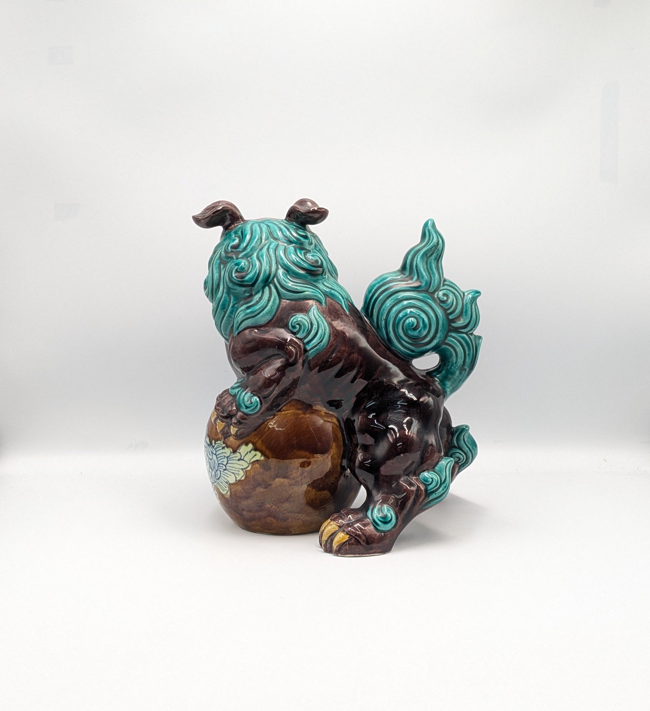 縁起物 九谷焼 玉乗り獅子 置物 魔除け 陶器 時代物 玉獅子 | よしつね