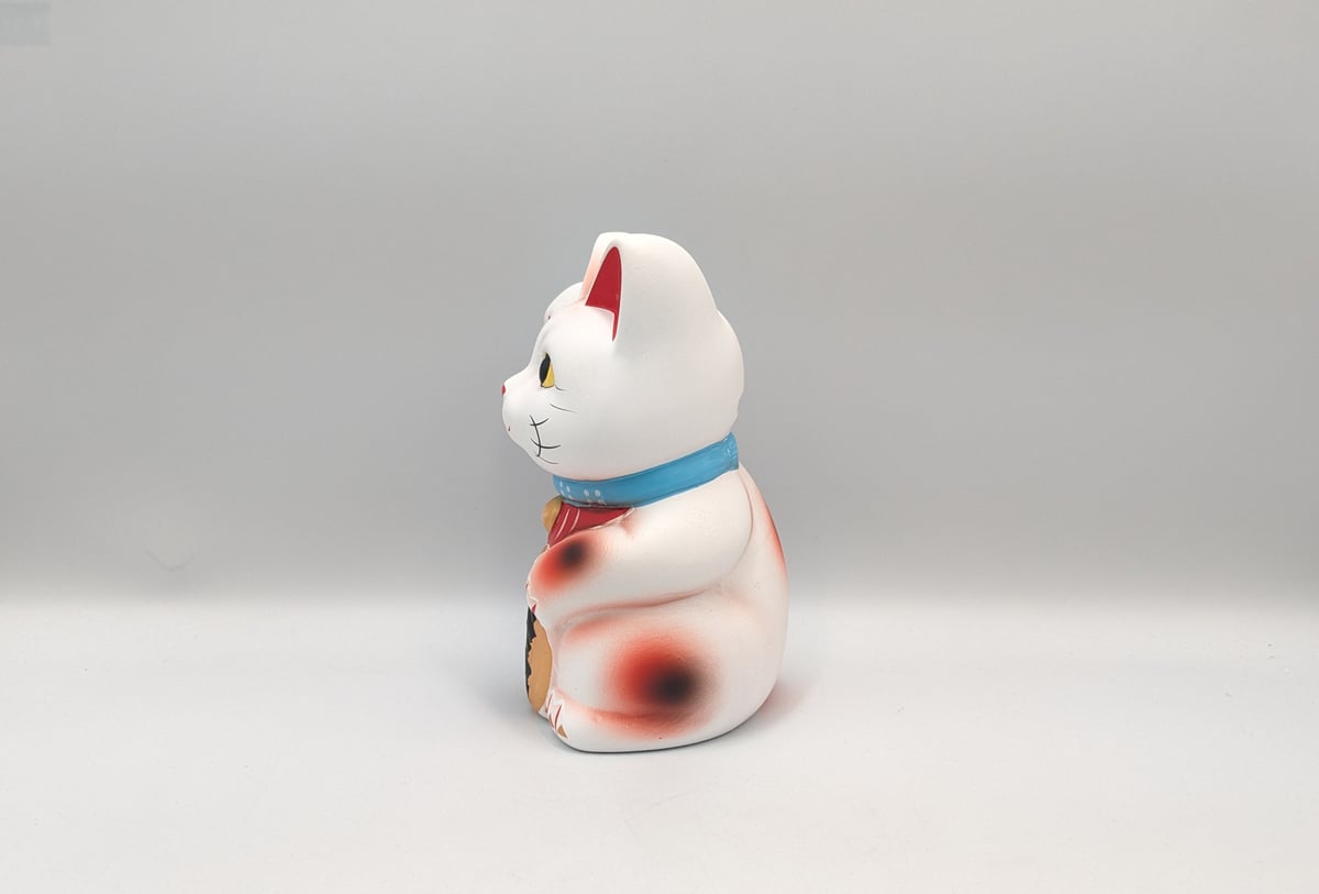 縁起物 招き猫 白猫 右手上げ 貯金箱 金運招福 商売繁盛 縁起置物