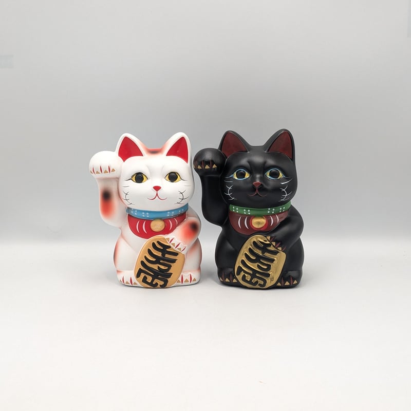 縁起物 招き猫 白猫 黒猫 右手上げ 貯金箱 金運招福 商売繁盛 縁起置物