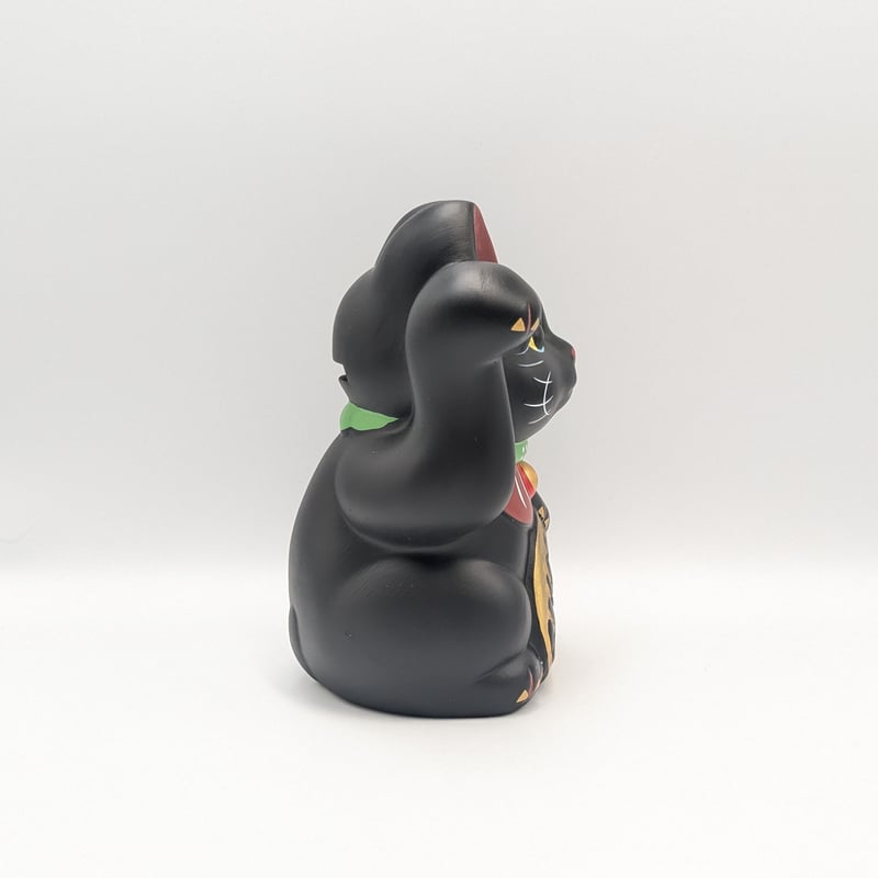 骨董　特大サイズ　招き猫　貯金箱　陶器　黒猫脚　縁起物　商売繁盛　人気 縁起物 招き猫 黒猫 右手上げ 貯金箱 金運招福 商売繁盛 縁起置物