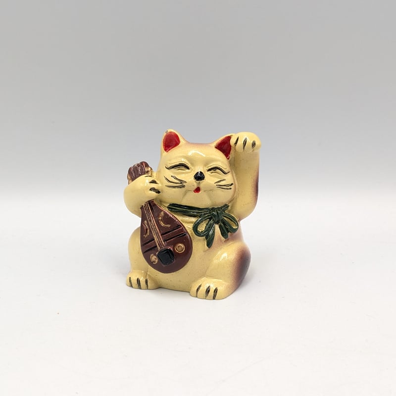 縁起物 弁財天 招き猫 七福猫 琵琶 陶器製 置物 商売繁盛 財運 金運