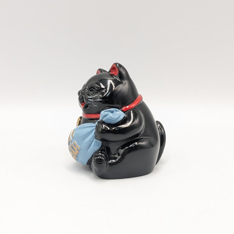 縁起物 大黒天 招き猫 七福猫 黒猫 小判 福袋 青袋 陶器製 置物 金運