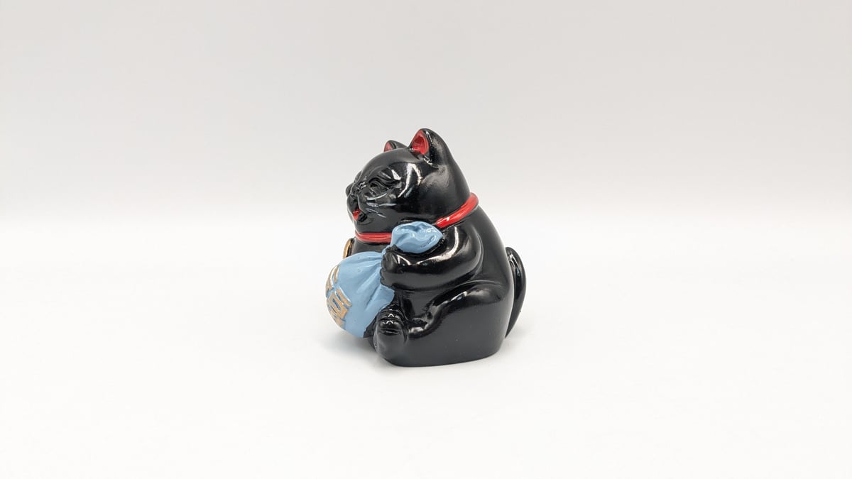 縁起物 大黒天 招き猫 七福猫 黒猫 小判 福袋 青袋 陶器製 置物 金運