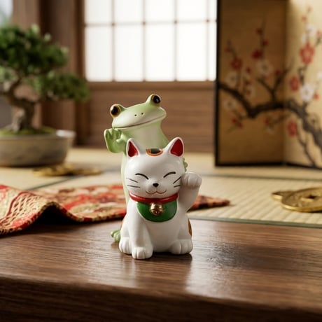 copeau コポー 福よこいこい 招き猫とカエル 縁起物 置物 インテリア