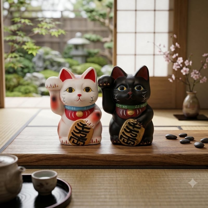 招き猫　白・黒猫の貯金箱　縁起物　インテリア 縁起物 招き猫 白猫 黒猫 右手上げ 貯金箱 金運招福 商売繁盛 縁起置物