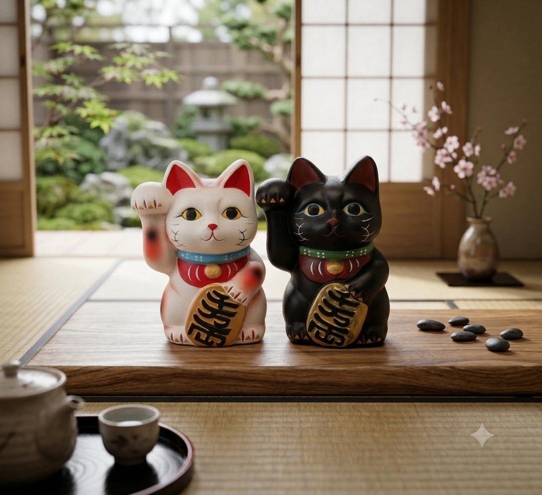 招き猫 白黒 貯金箱 陶器 縁起物 商売繁盛開運置物 開運 縁起物 招き猫 白猫 黒猫 右手上げ 貯金箱 金運招福 商売繁盛 縁起置物