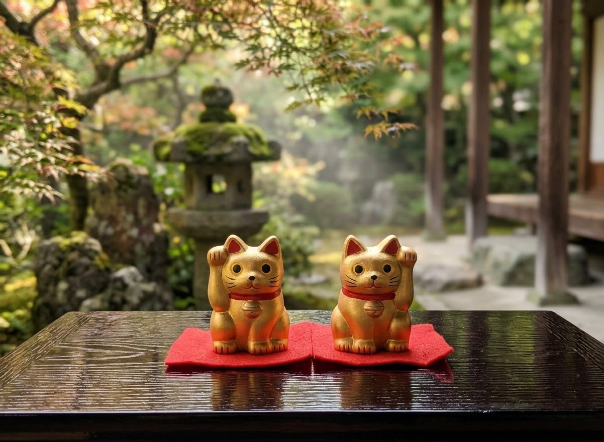 縁起物 招き猫 陶器 福おいで 招福招き猫 小 金 2種セット 薬師窯