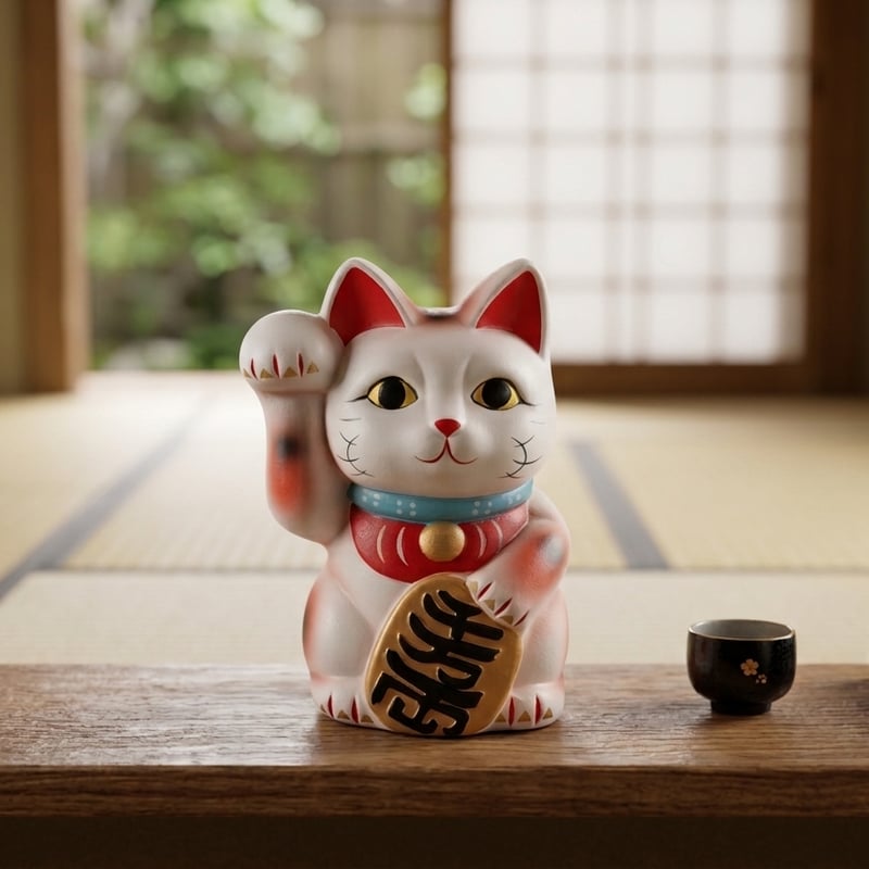 縁起物 招き猫 白猫 右手上げ 貯金箱 金運招福 商売繁盛 縁起置物
