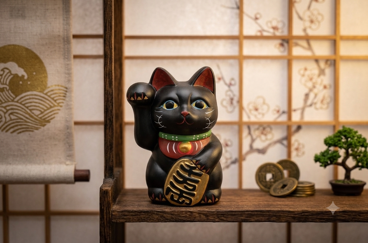 黒猫 招き猫 置物 2体セット 縁起物 縁起物 招き猫 黒猫 右手上げ 貯金箱 金運招福 商売繁盛 縁起置物