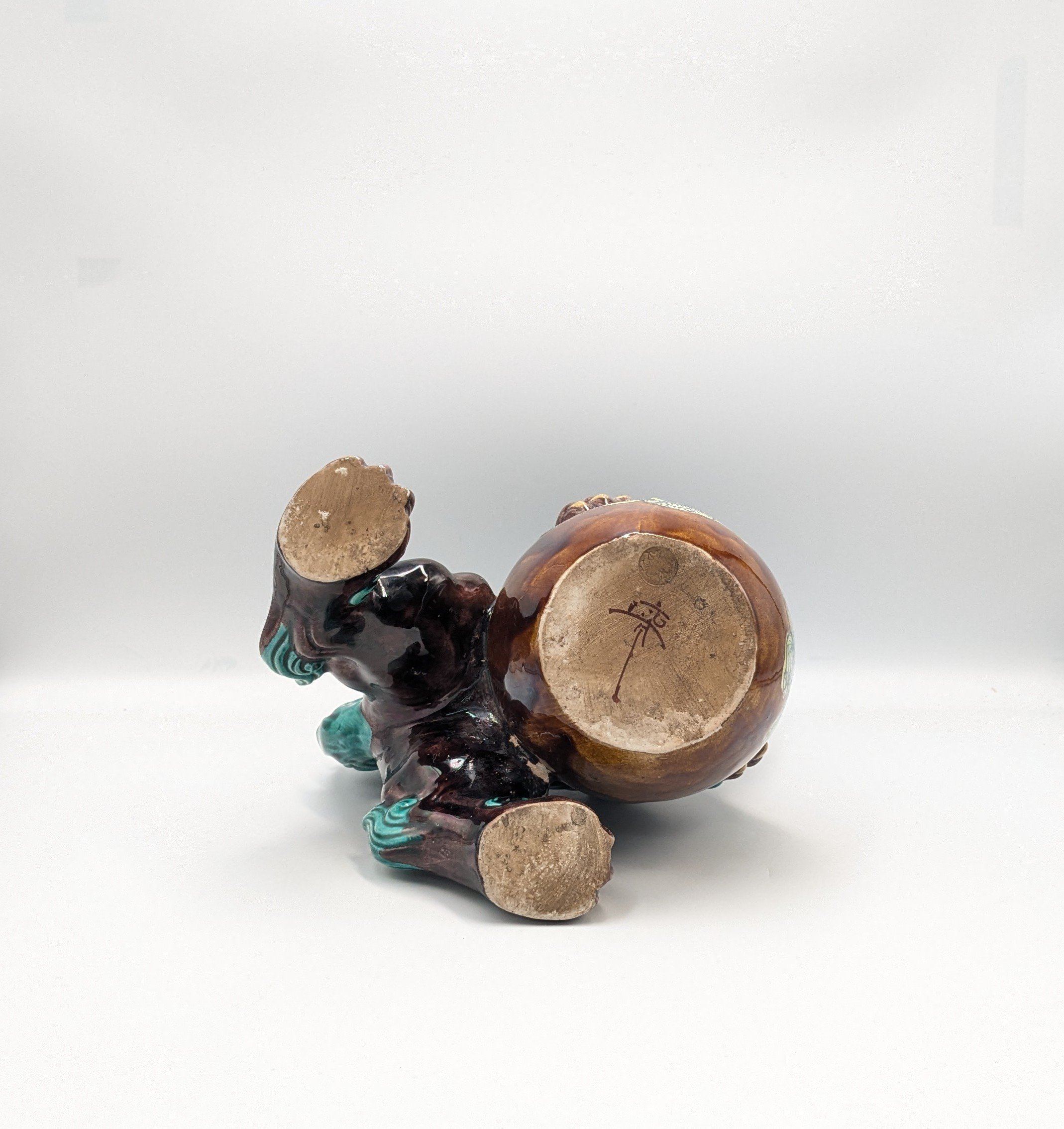 縁起物 九谷焼 玉乗り獅子 置物 魔除け 陶器 時代物 玉獅子 | よしつね