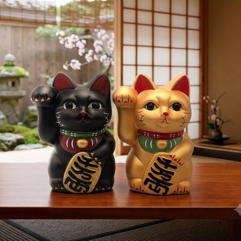 縁起物 招き猫 黒猫 金猫 右手上げ 貯金箱 金運招福 商売繁盛 縁起置物