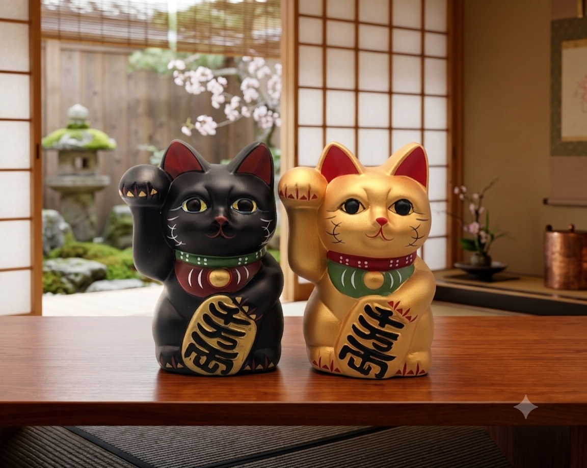 縁起物 招き猫 黒猫 金猫 右手上げ 貯金箱 金運招福 商売繁盛 縁起置物