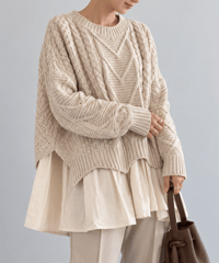 cable knit layered top /2color　FL3726