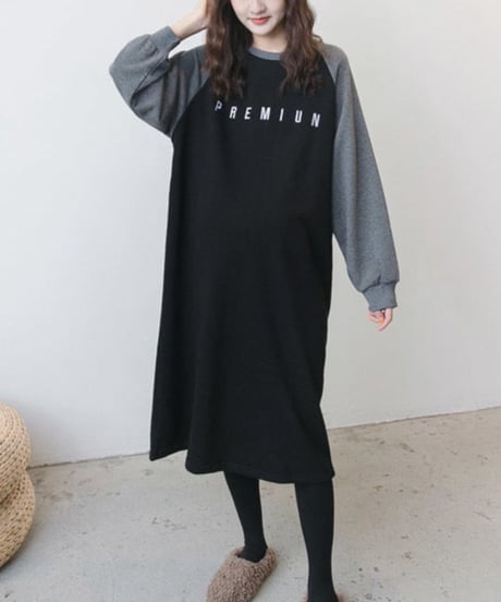 raglan sleeve long dress /2color　FL3735